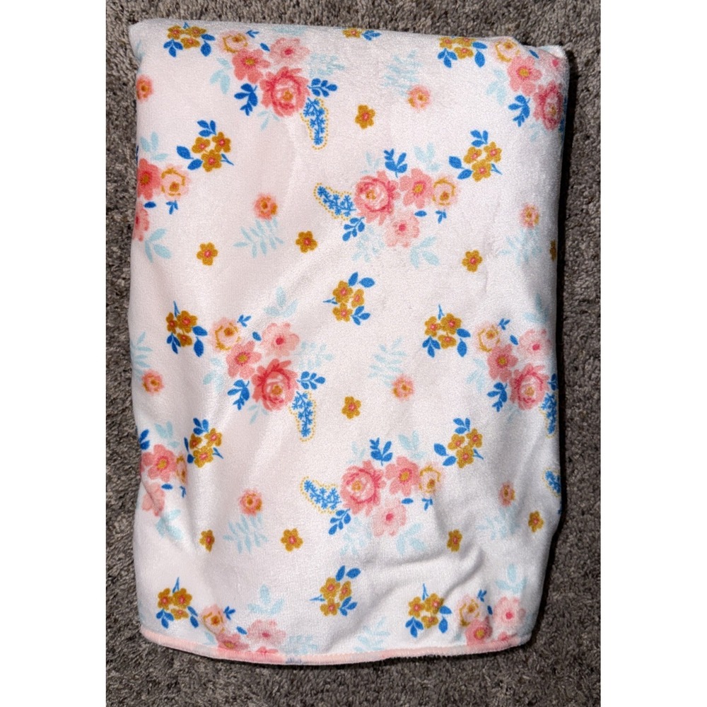 Chick Pea Floral Baby Blanket Silky Sherpa Pink White Blue 30 x 40